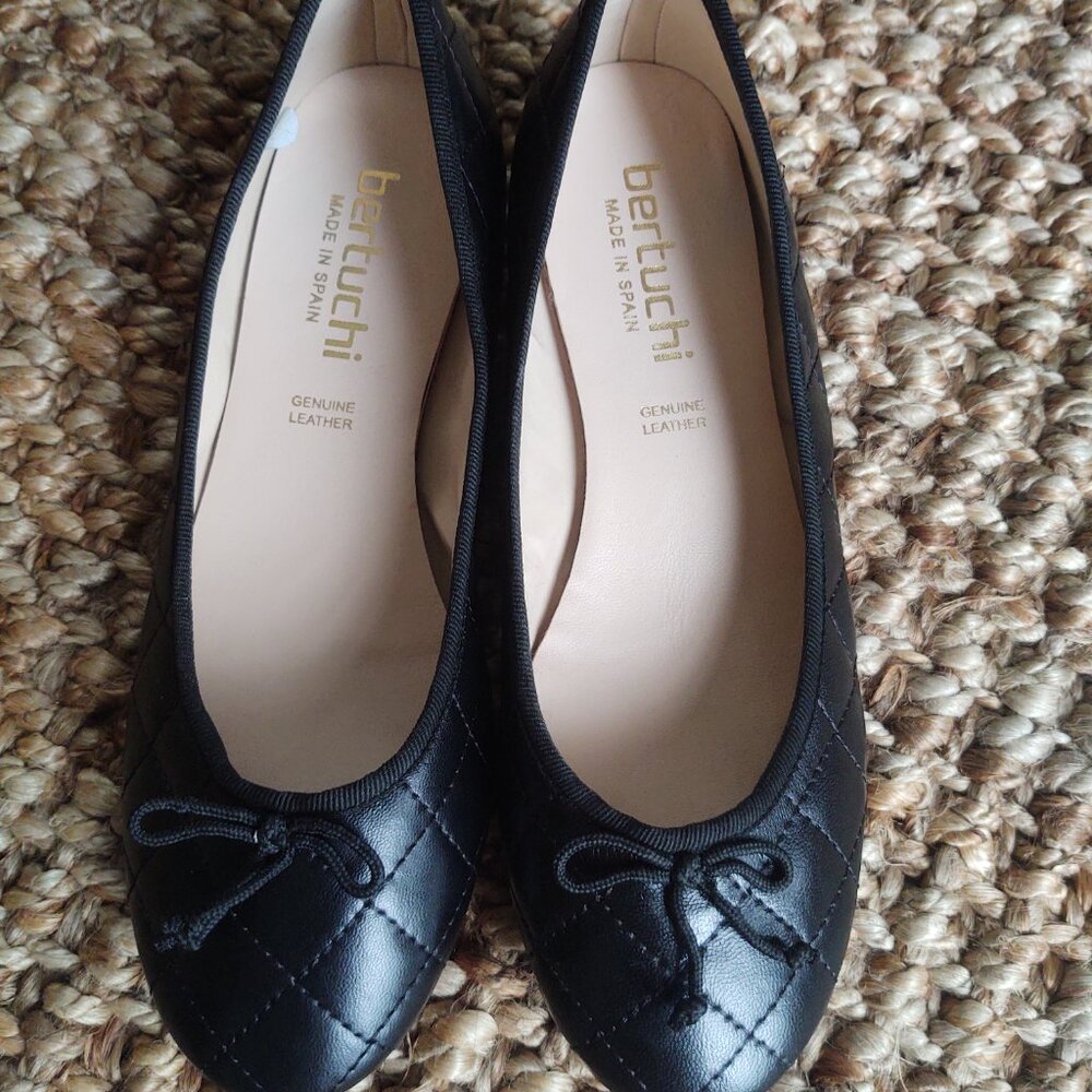 🆕New! Made in Spain ❤️Bertuchi LEATHER Black Flats+ Bow-Front